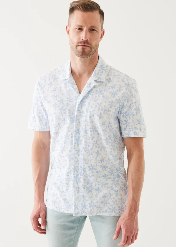 PATRICK ASSARAF Pima Cotton Stretch Printed Camp Shirt | Men Shirts