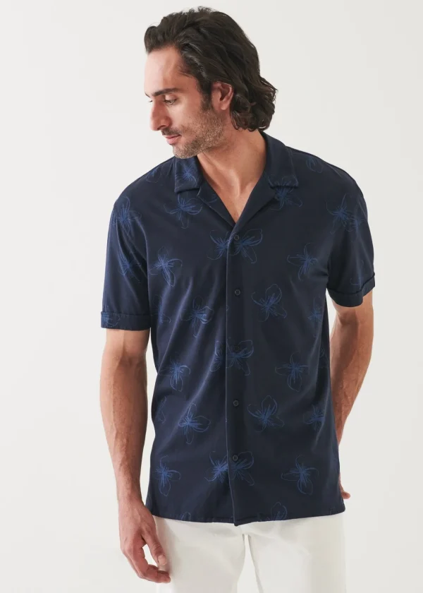 PATRICK ASSARAF Pima Cotton Stretch Printed Camp Shirt | Men Shirts