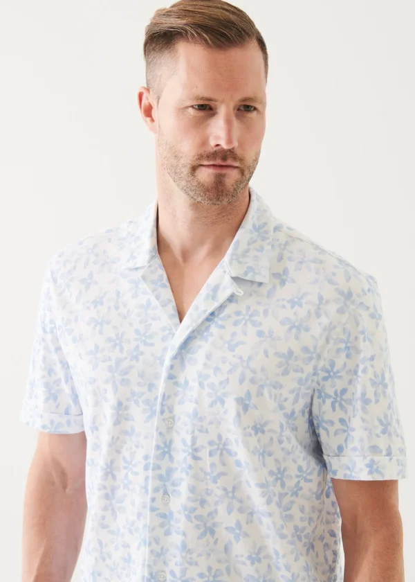 PATRICK ASSARAF Pima Cotton Stretch Printed Camp Shirt | Men Shirts