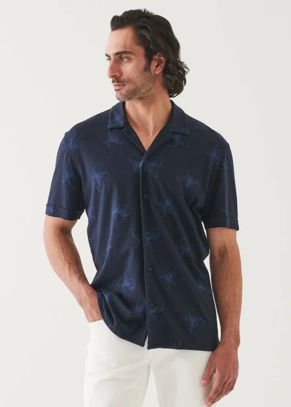 PATRICK ASSARAF Pima Cotton Stretch Printed Camp Shirt | Men Shirts