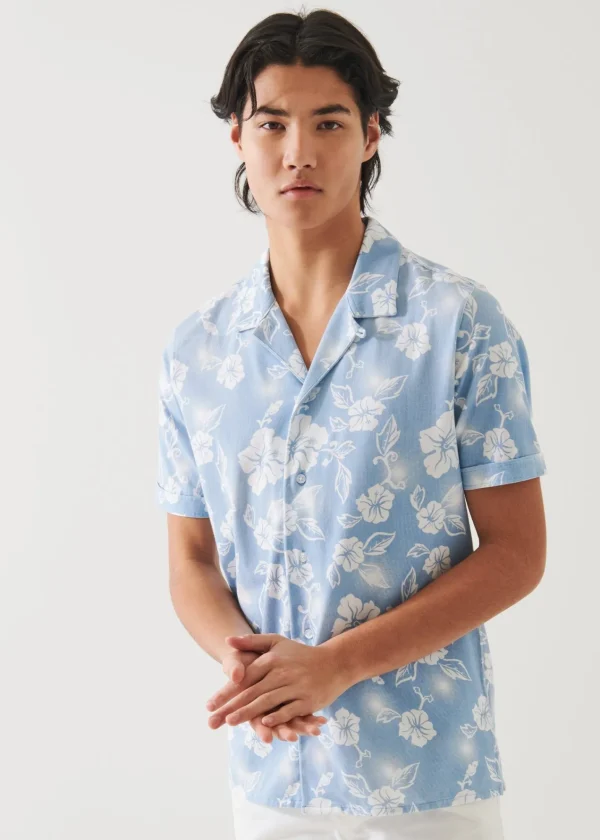 PATRICK ASSARAF Pima Cotton Stretch Printed Camp Shirt | Men Shirts