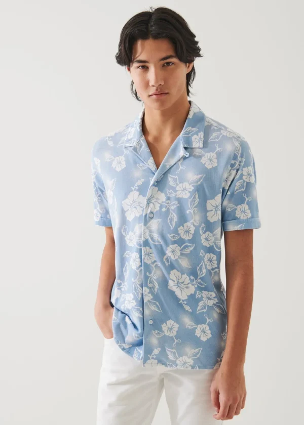 PATRICK ASSARAF Pima Cotton Stretch Printed Camp Shirt | Men Shirts