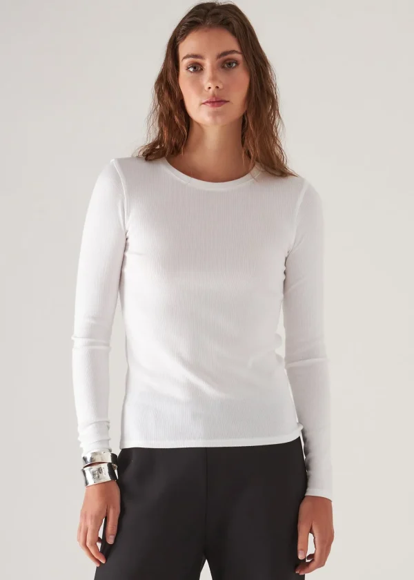 PATRICK ASSARAF Pima Cotton Stretch Ribbed Long Sleeve Crew Neck T-Shirt | Women T-Shirts