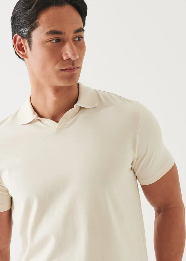 PATRICK ASSARAF Pima Cotton Stretch Tipped Open Polo | Men Polos