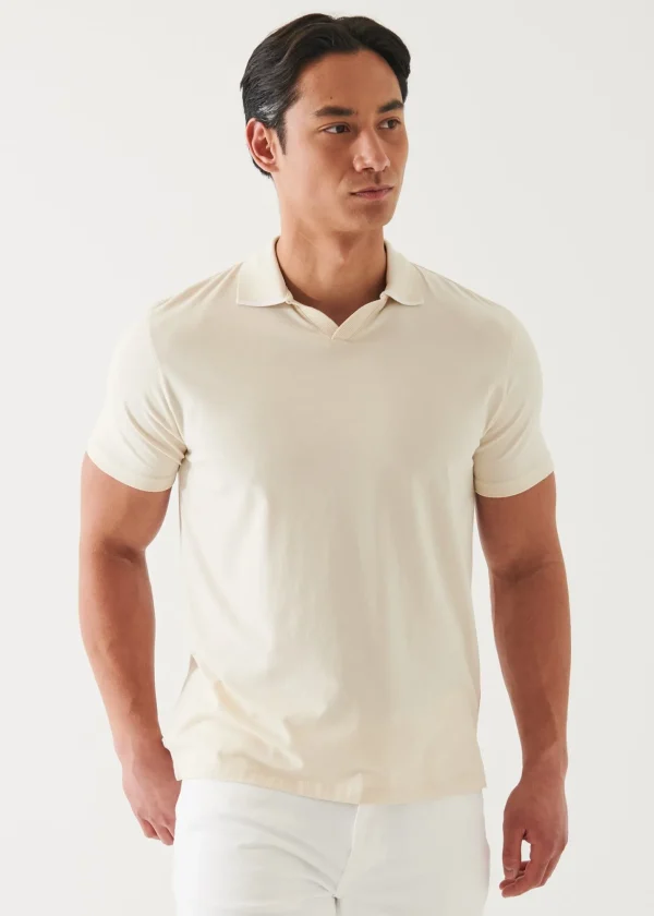 PATRICK ASSARAF Pima Cotton Stretch Tipped Open Polo | Men Polos