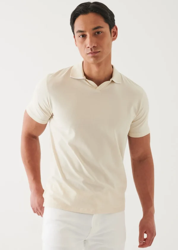 PATRICK ASSARAF Pima Cotton Stretch Tipped Open Polo | Men Polos