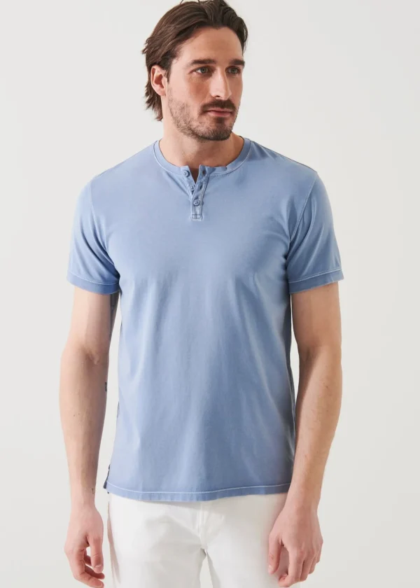 PATRICK ASSARAF Pima Cotton Stretch Vintage Wash Henley T-Shirt | Men T-Shirts