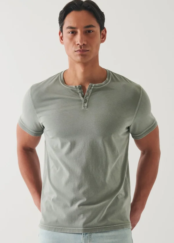 PATRICK ASSARAF Pima Cotton Stretch Vintage Wash Henley T-Shirt | Men T-Shirts