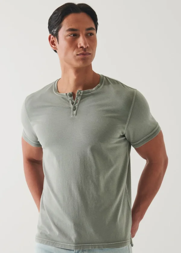 PATRICK ASSARAF Pima Cotton Stretch Vintage Wash Henley T-Shirt | Men T-Shirts