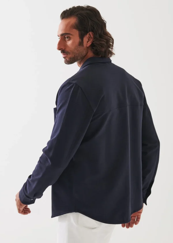 PATRICK ASSARAF Pima Stretch Fleece Snap-Front Overshirt | Men Outerwear