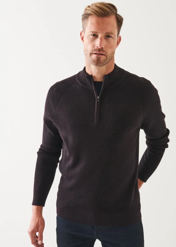 PATRICK ASSARAF Plaited Ribbed Quarter-Zip Mock | Men Knitwear