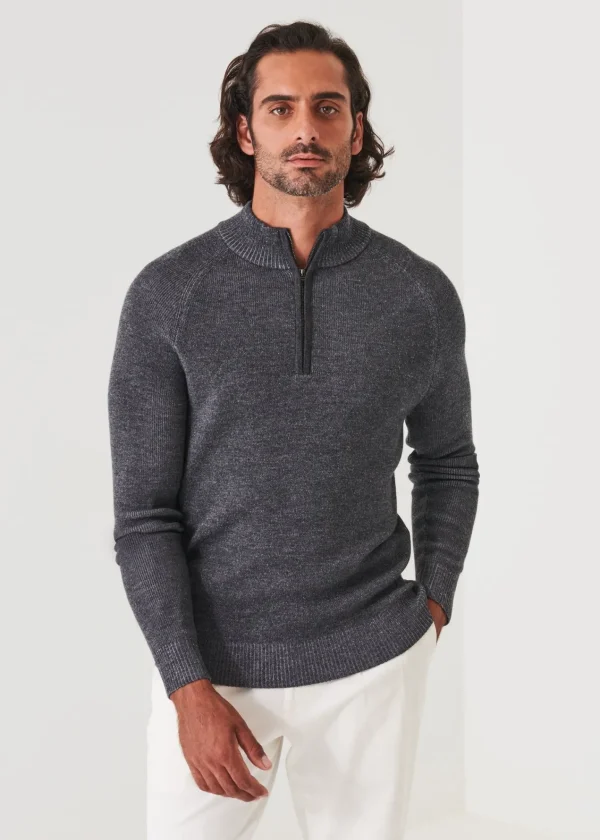 PATRICK ASSARAF Plaited Ribbed Quarter-Zip Mock | Men Knitwear