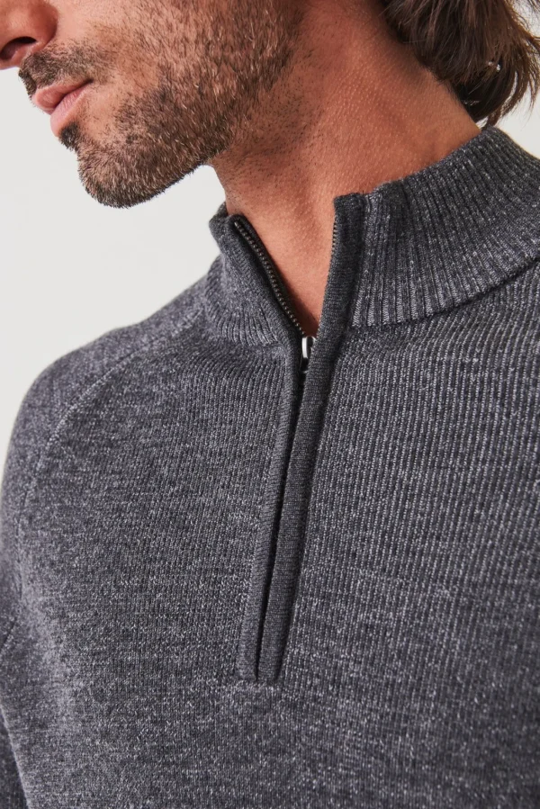 PATRICK ASSARAF Plaited Ribbed Quarter-Zip Mock | Men Knitwear