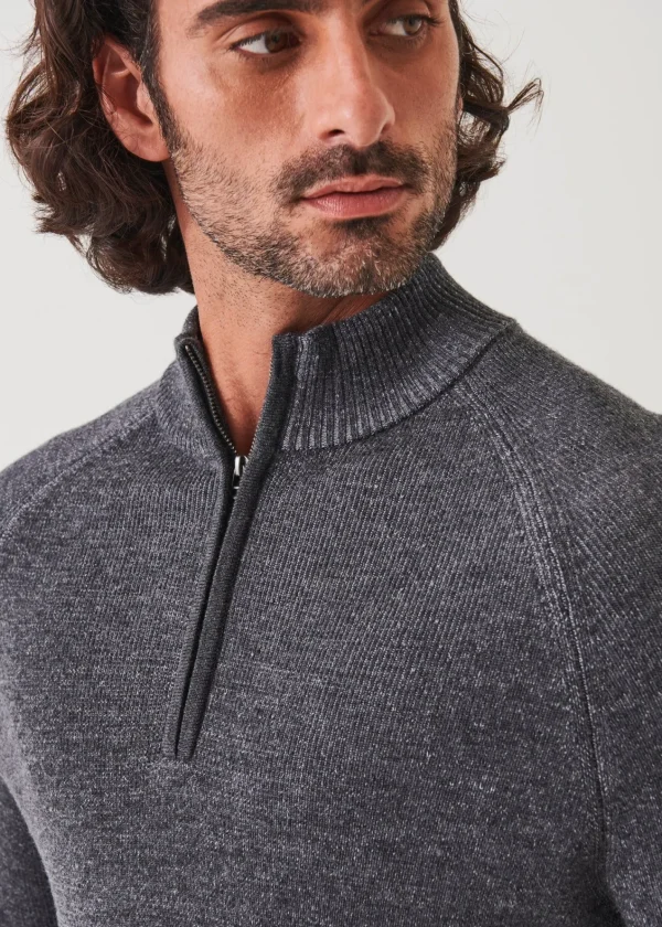 PATRICK ASSARAF Plaited Ribbed Quarter-Zip Mock | Men Knitwear