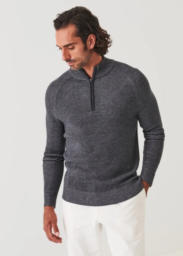 PATRICK ASSARAF Plaited Ribbed Quarter-Zip Mock | Men Knitwear