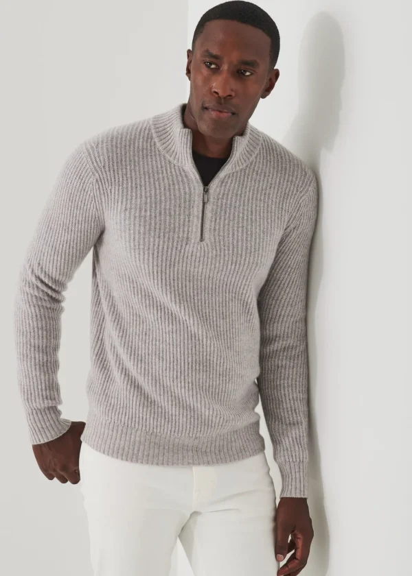 PATRICK ASSARAF Ribbed Cashmere Quarter-Zip | Men Knitwear