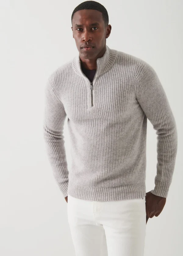 PATRICK ASSARAF Ribbed Cashmere Quarter-Zip | Men Knitwear