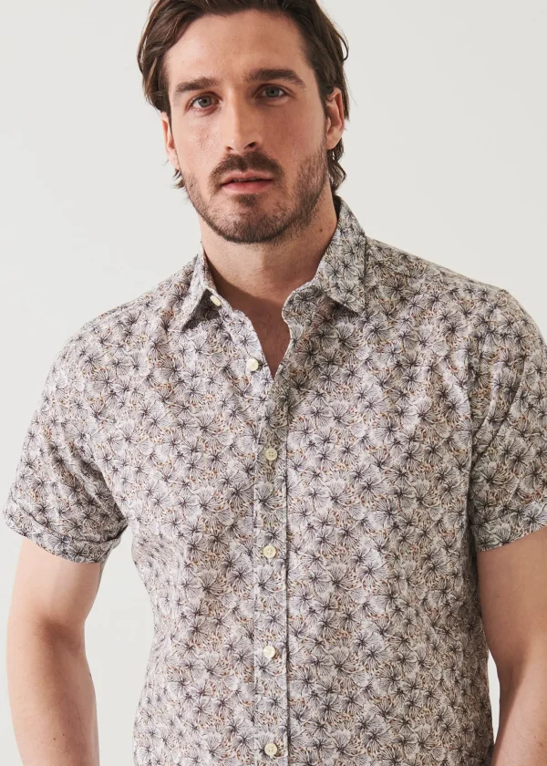 PATRICK ASSARAF Short Sleeve Leaf Print Cotton Button Up | Men Shirts