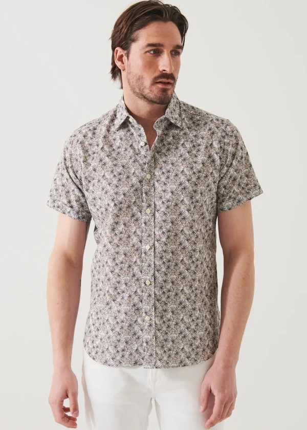 PATRICK ASSARAF Short Sleeve Leaf Print Cotton Button Up | Men Shirts