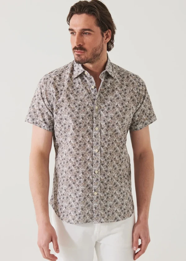 PATRICK ASSARAF Short Sleeve Leaf Print Cotton Button Up | Men Shirts