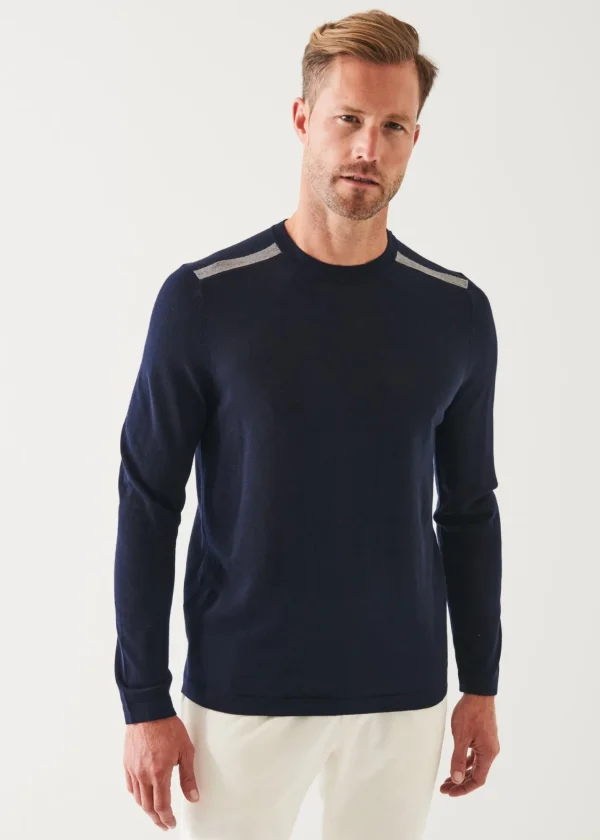 PATRICK ASSARAF Shoulder Tipped Merino Wool Crewneck | Men Knitwear