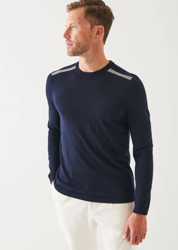 PATRICK ASSARAF Shoulder Tipped Merino Wool Crewneck | Men Knitwear