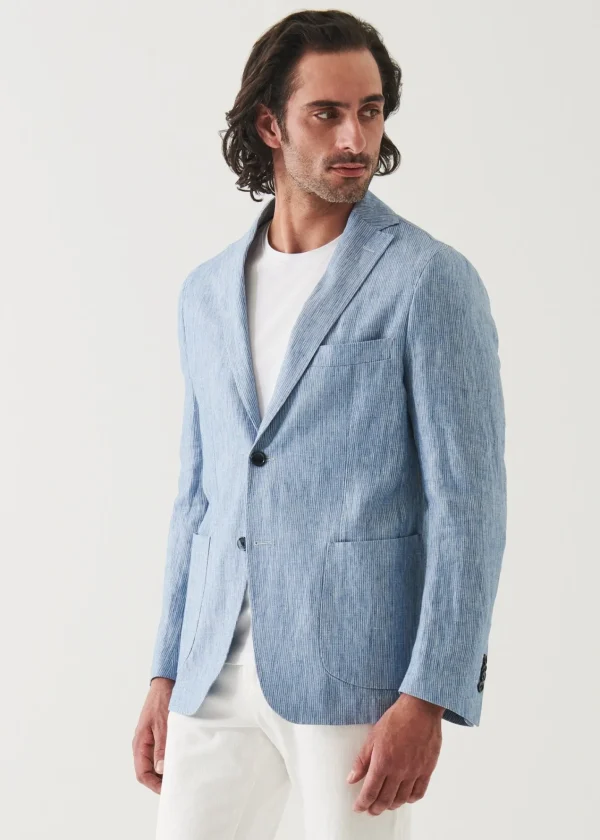 PATRICK ASSARAF Striped Linen Two-Button Blazer | Men Blazers