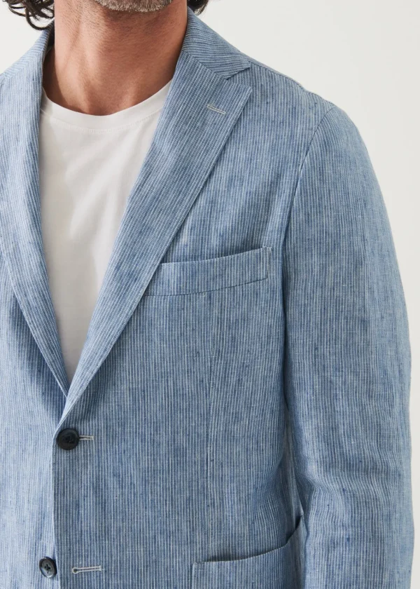 PATRICK ASSARAF Striped Linen Two-Button Blazer | Men Blazers