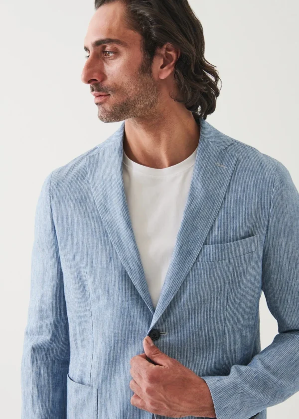 PATRICK ASSARAF Striped Linen Two-Button Blazer | Men Blazers