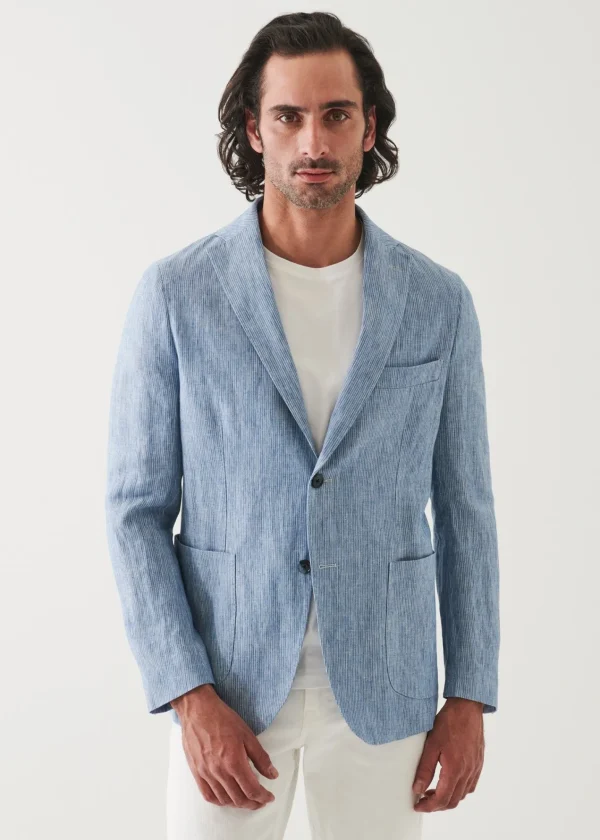 PATRICK ASSARAF Striped Linen Two-Button Blazer | Men Blazers