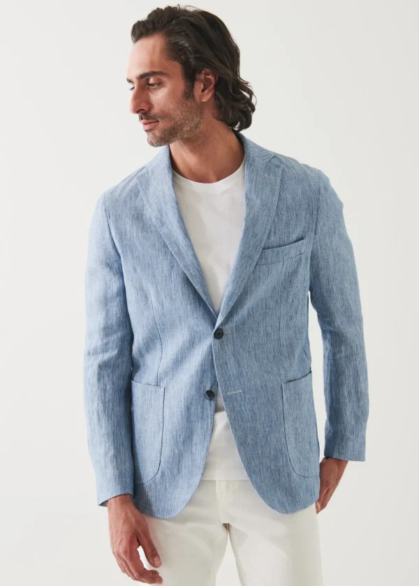 PATRICK ASSARAF Striped Linen Two-Button Blazer | Men Blazers