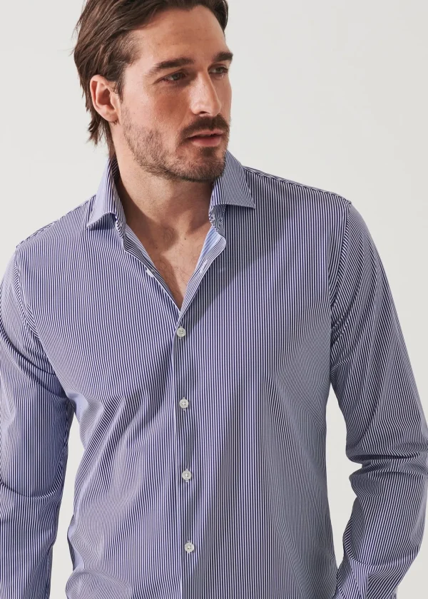 PATRICK ASSARAF Striped Nylon Performance Long Sleeve Shirt | Men Shirts