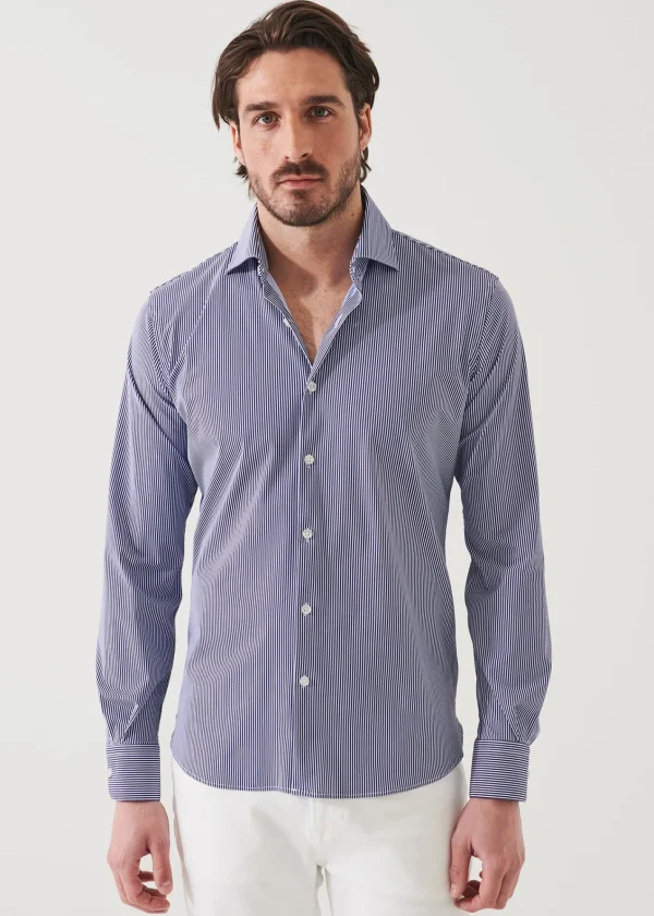 PATRICK ASSARAF Striped Nylon Performance Long Sleeve Shirt | Men Shirts