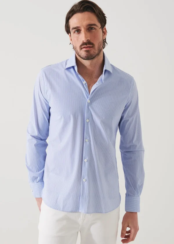 PATRICK ASSARAF Striped Nylon Performance Long Sleeve Shirt | Men Shirts