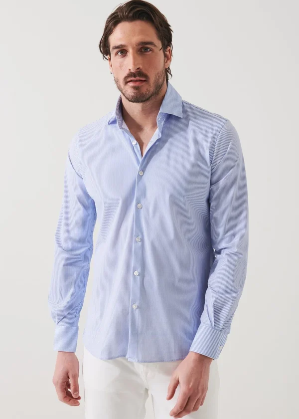 PATRICK ASSARAF Striped Nylon Performance Long Sleeve Shirt | Men Shirts