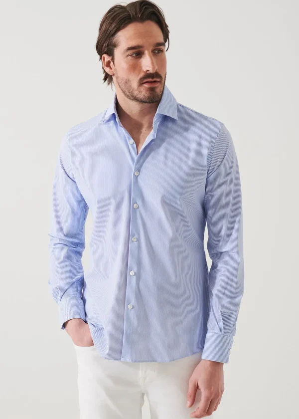 PATRICK ASSARAF Striped Nylon Performance Long Sleeve Shirt | Men Shirts