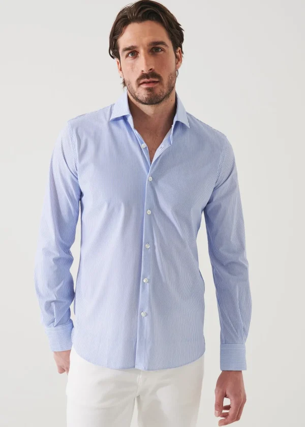 PATRICK ASSARAF Striped Nylon Performance Long Sleeve Shirt | Men Shirts