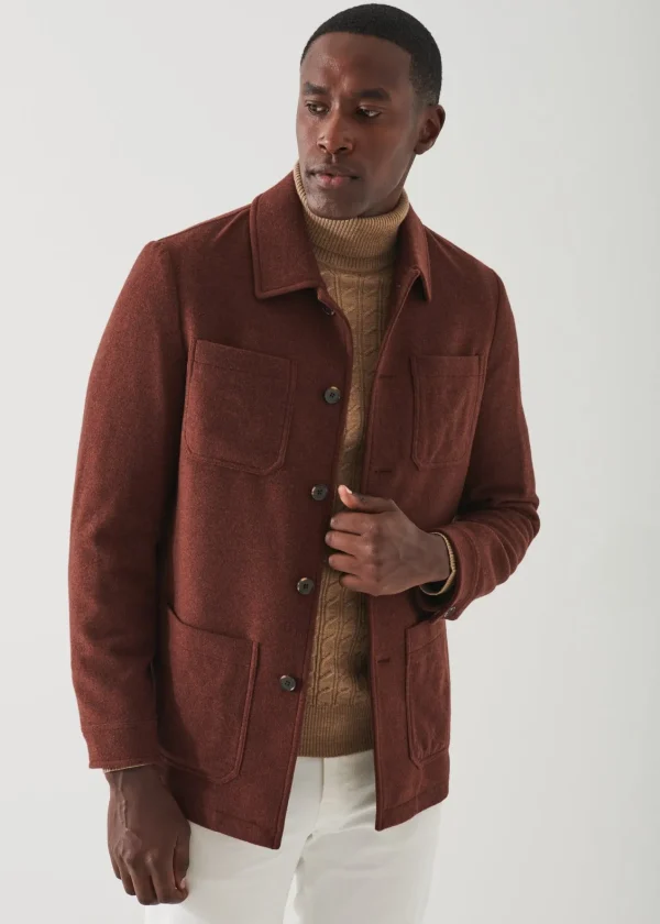 PATRICK ASSARAF Wool Patch Pocket Shirt Jacket | Men Outerwear