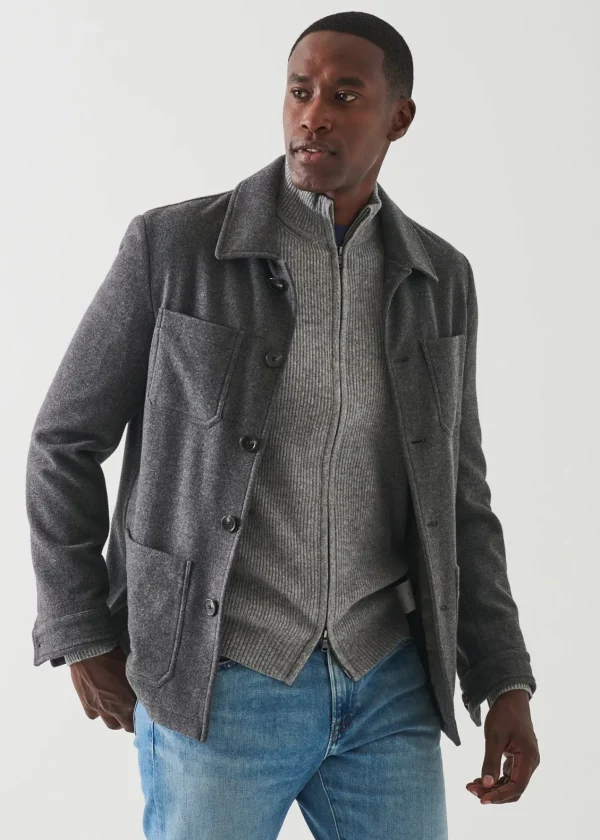 PATRICK ASSARAF Wool Patch Pocket Shirt Jacket | Men Outerwear