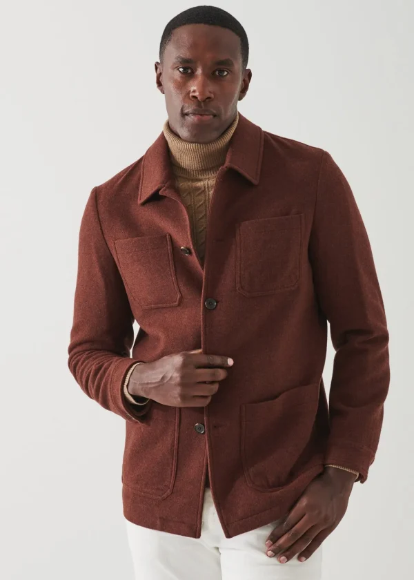 PATRICK ASSARAF Wool Patch Pocket Shirt Jacket | Men Outerwear