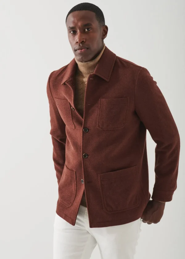 PATRICK ASSARAF Wool Patch Pocket Shirt Jacket | Men Outerwear