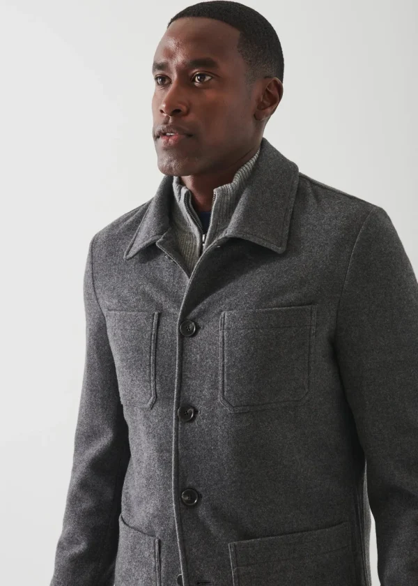 PATRICK ASSARAF Wool Patch Pocket Shirt Jacket | Men Outerwear