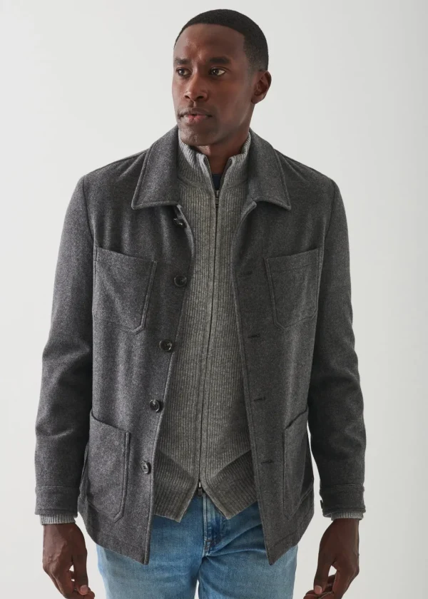 PATRICK ASSARAF Wool Patch Pocket Shirt Jacket | Men Outerwear